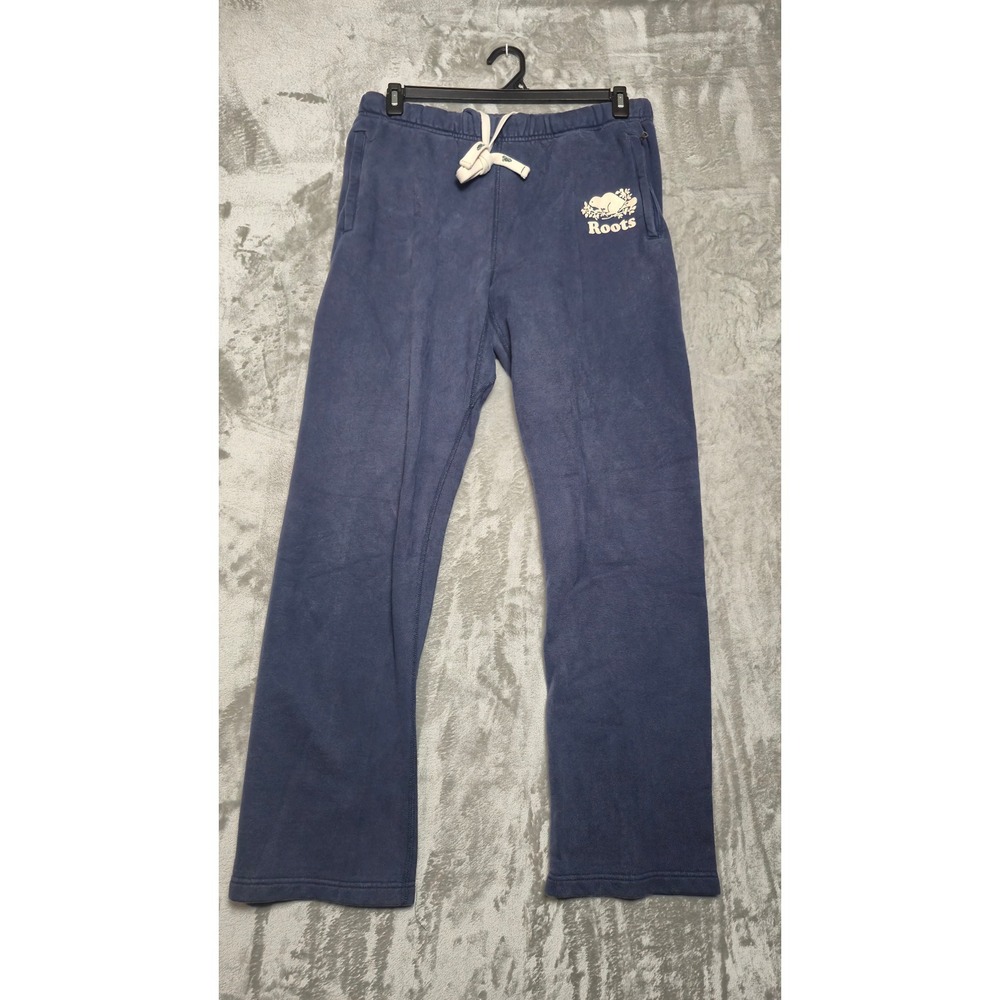 Roots Mens Navy Blue Fleece Sweatpants Beaver Logo Drawstring Joggers Size M